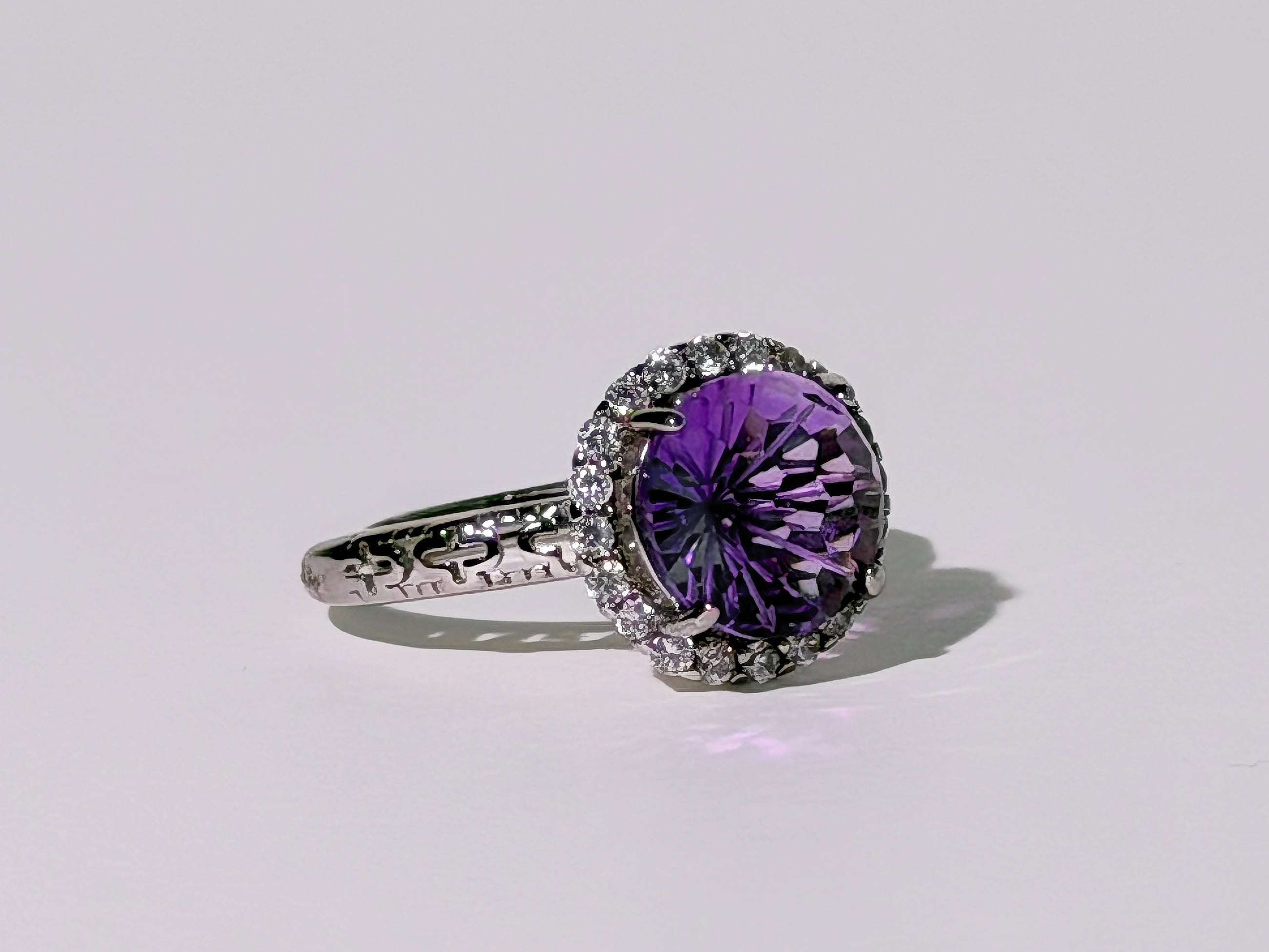 Amethyst Concave Halo Ring