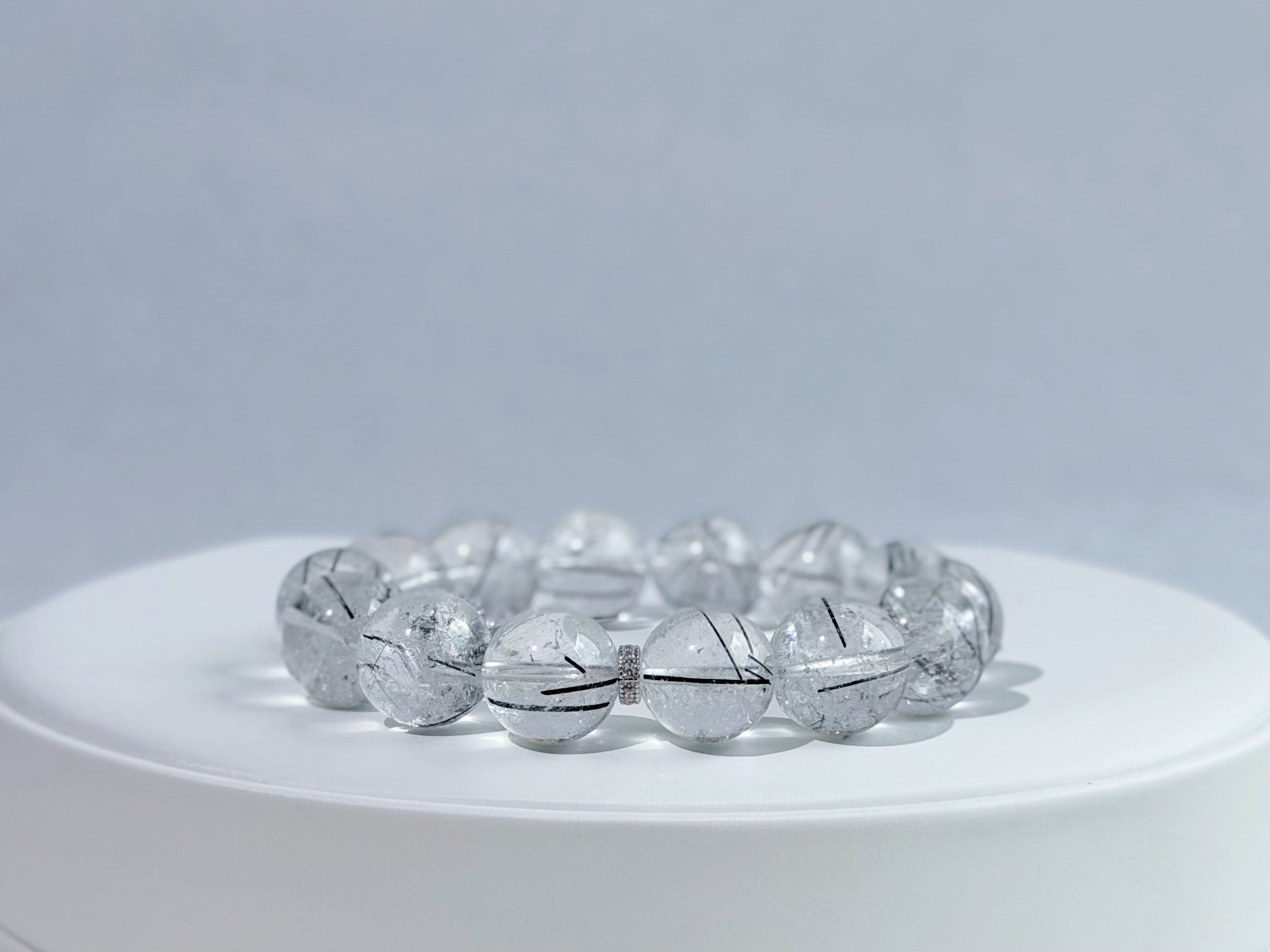 Frosted Veil Black Rutilated Quartz Bracelet