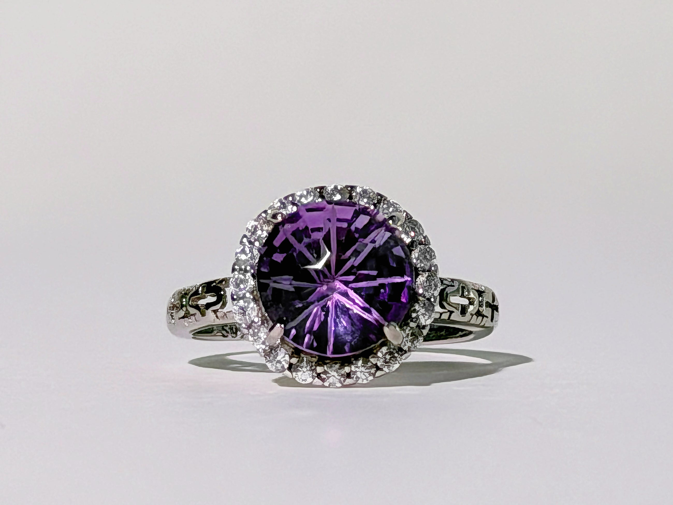 Amethyst Concave Halo Ring