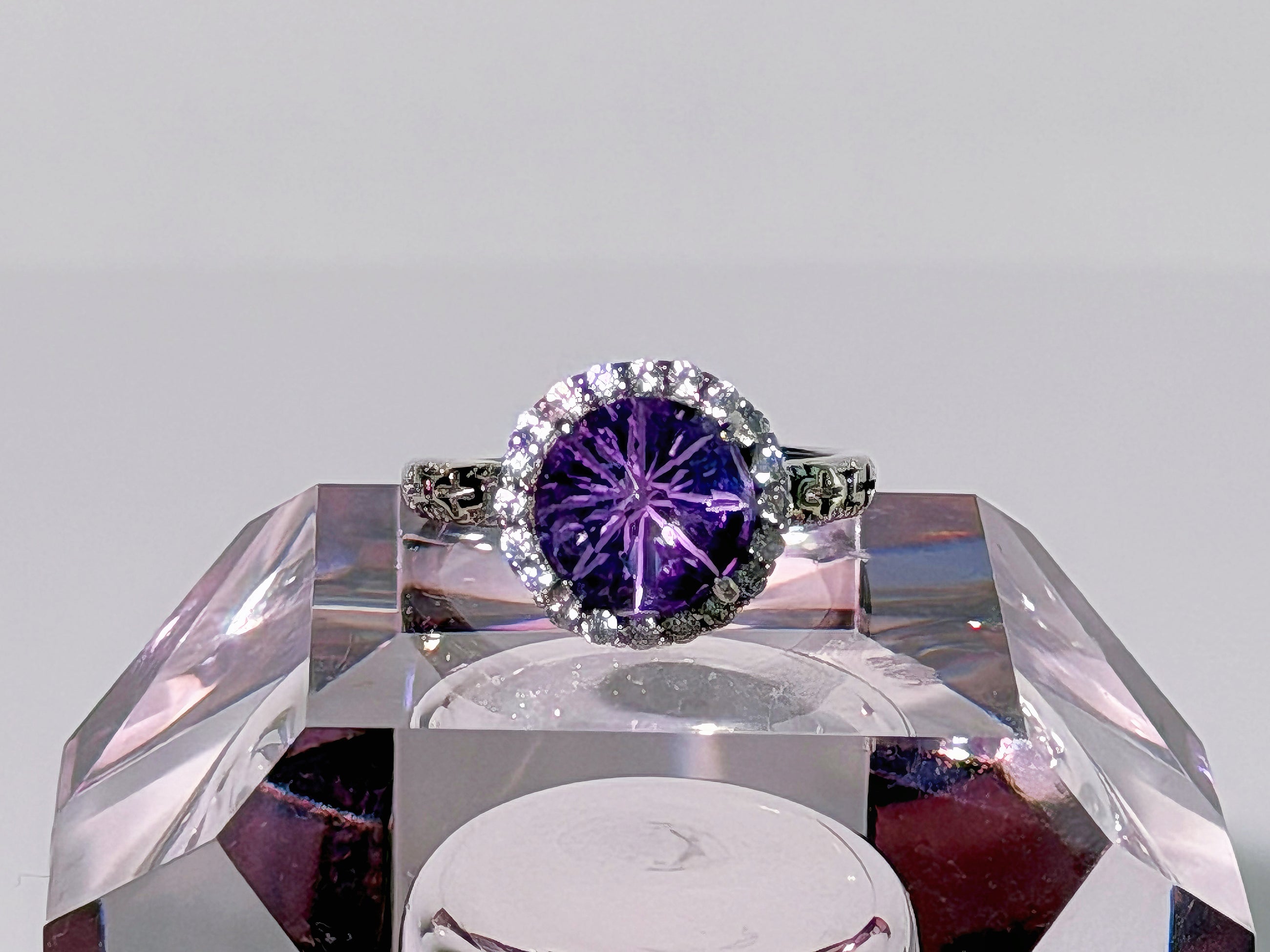 Amethyst Concave Halo Ring