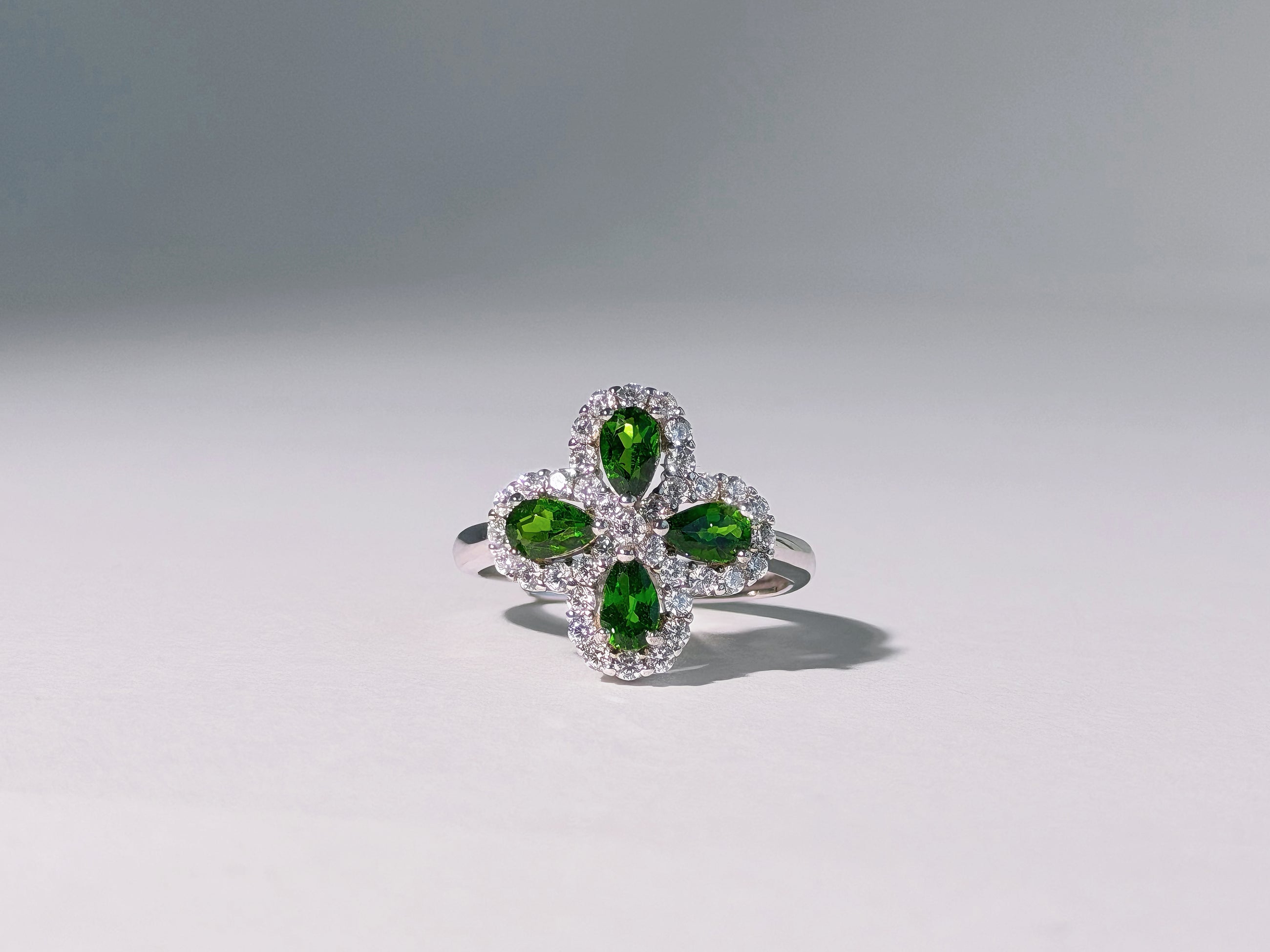 Verdant Clover Chrome Diopside Ring