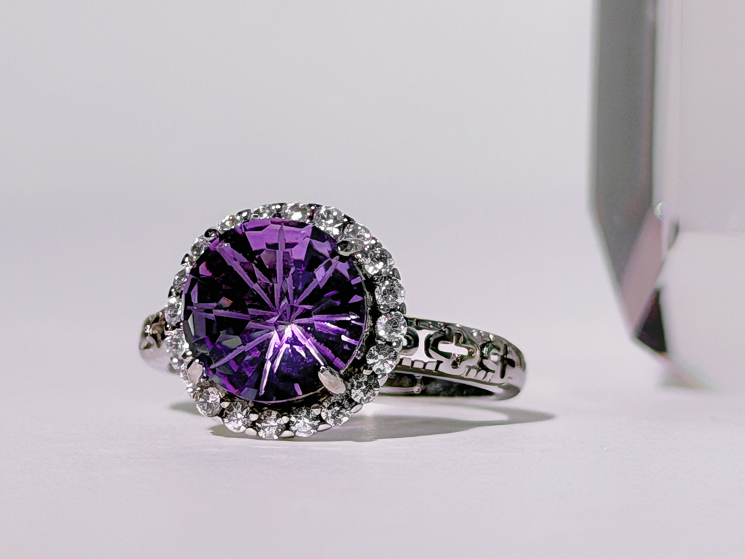Amethyst Concave Halo Ring