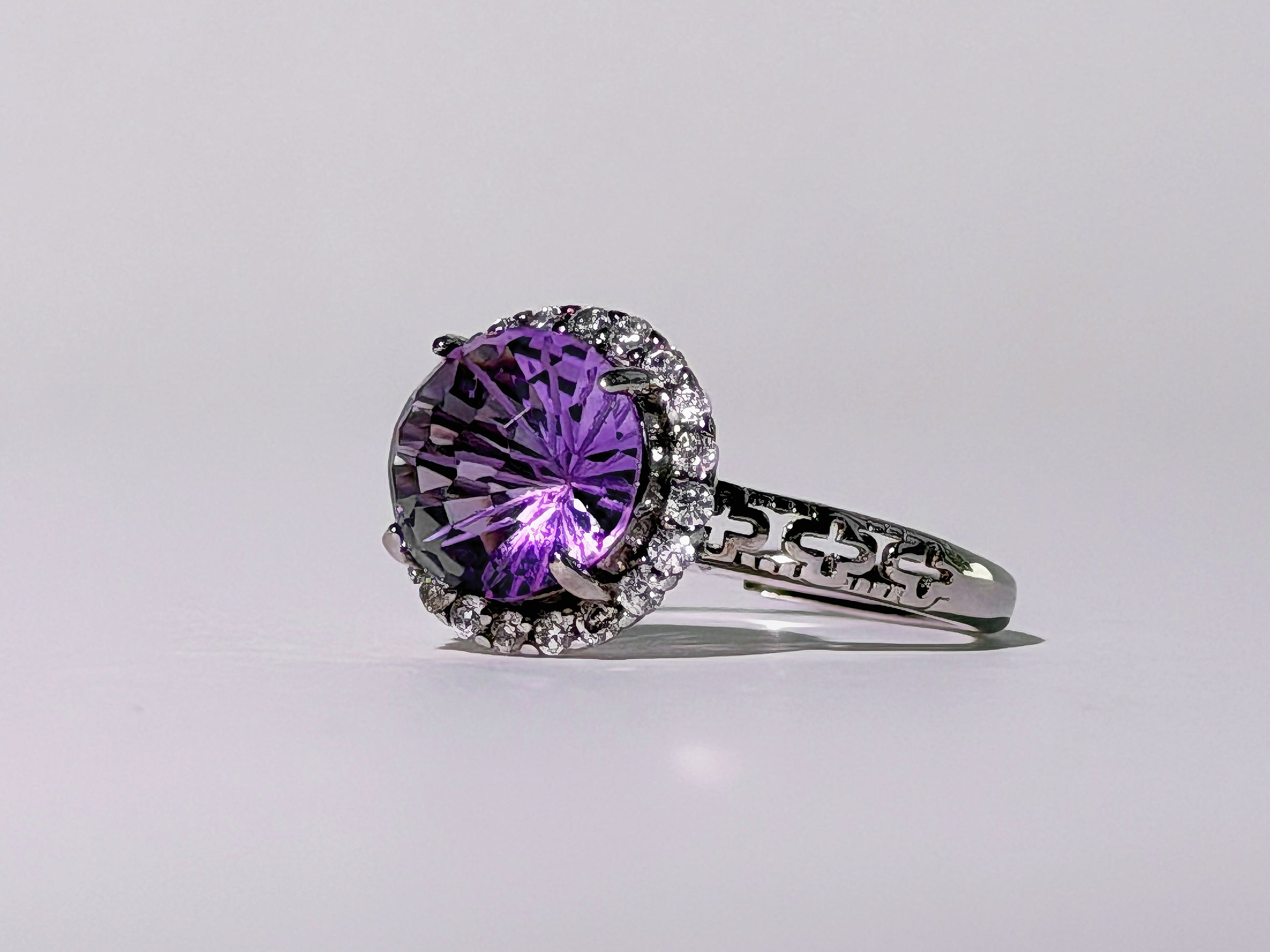 Amethyst Concave Halo Ring