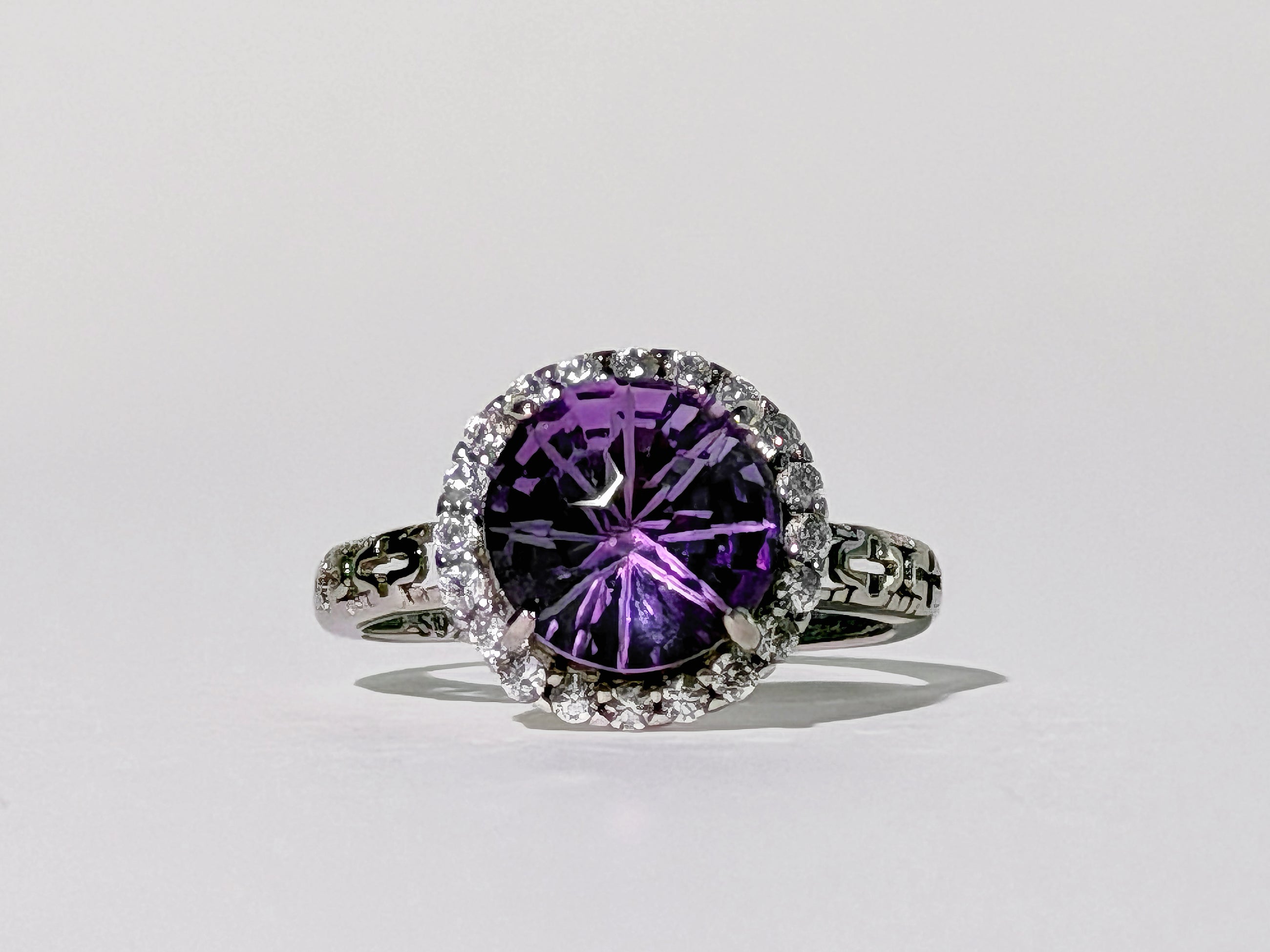 Amethyst Concave Halo Ring