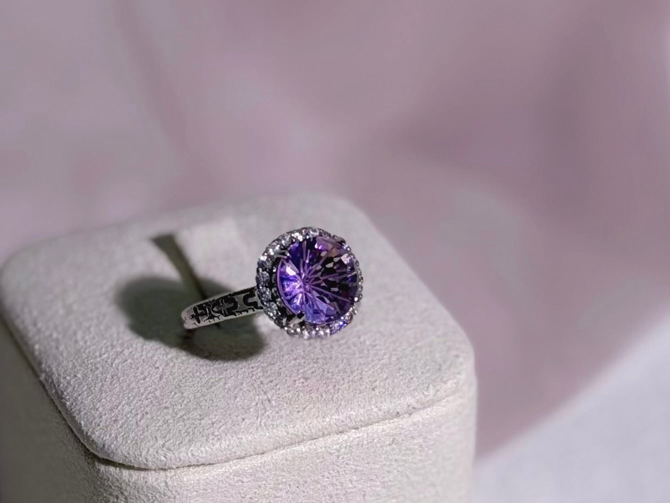 Amethyst Concave Halo Ring