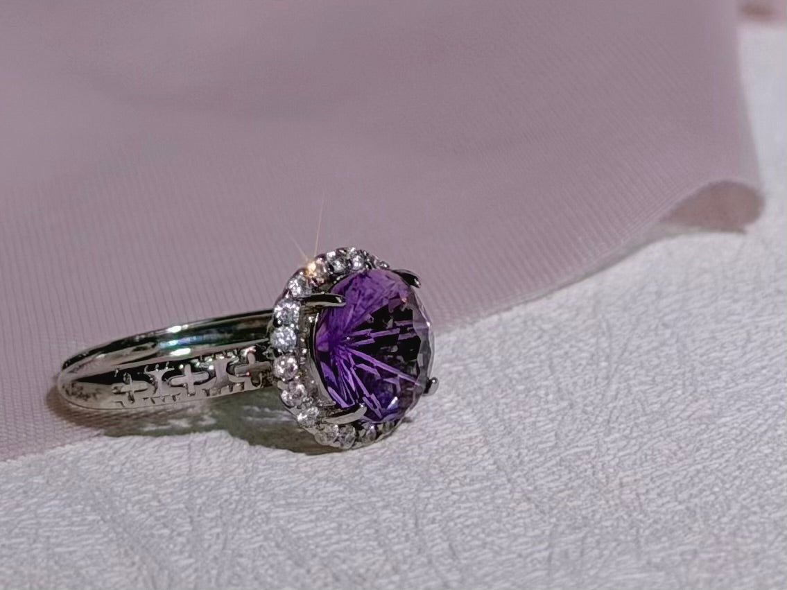 Amethyst Concave Halo Ring
