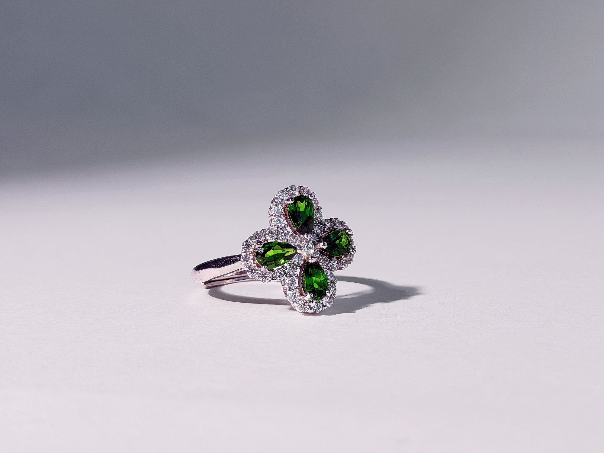 Verdant Clover Chrome Diopside Ring