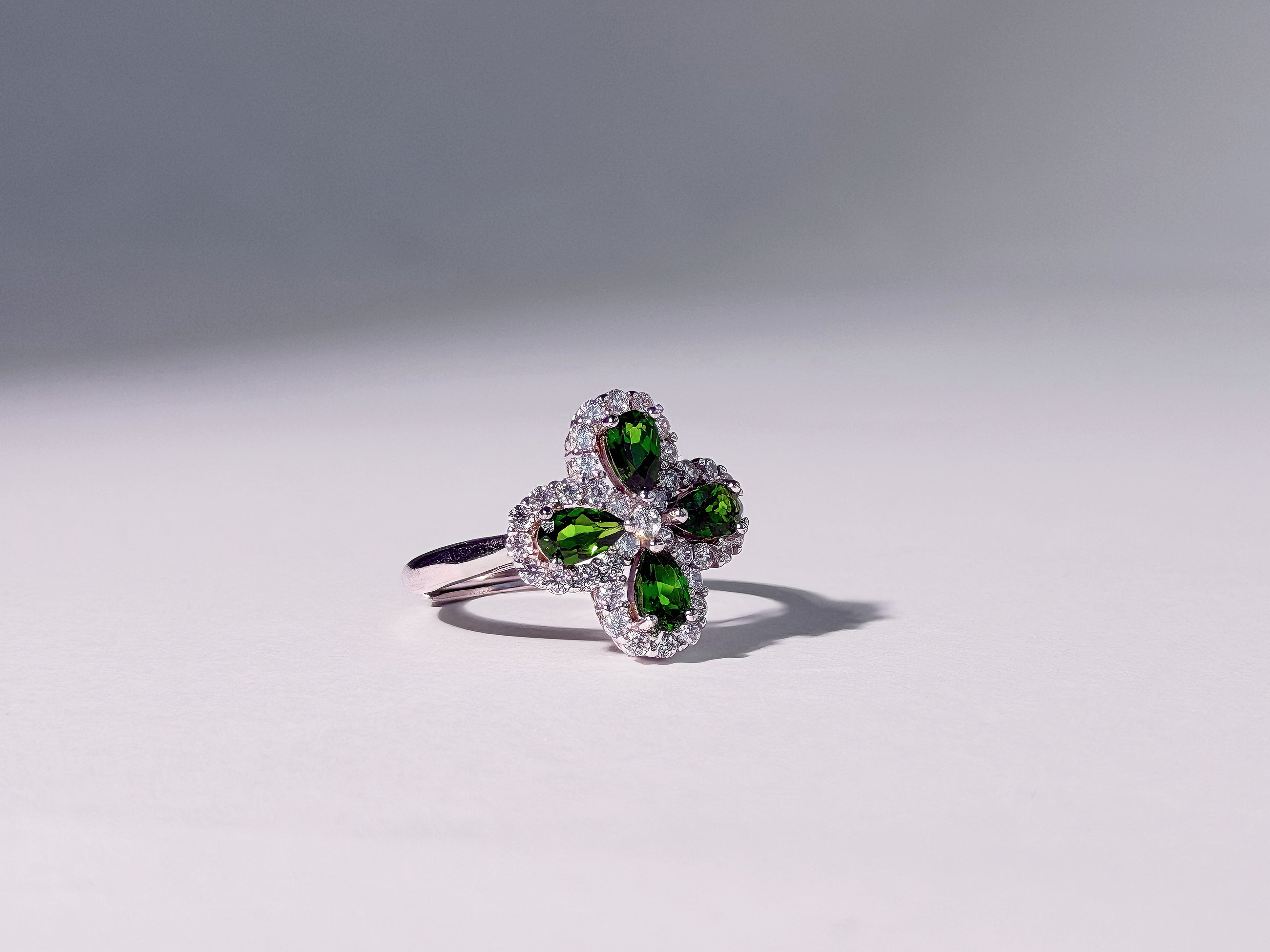 Verdant Clover Chrome Diopside Ring