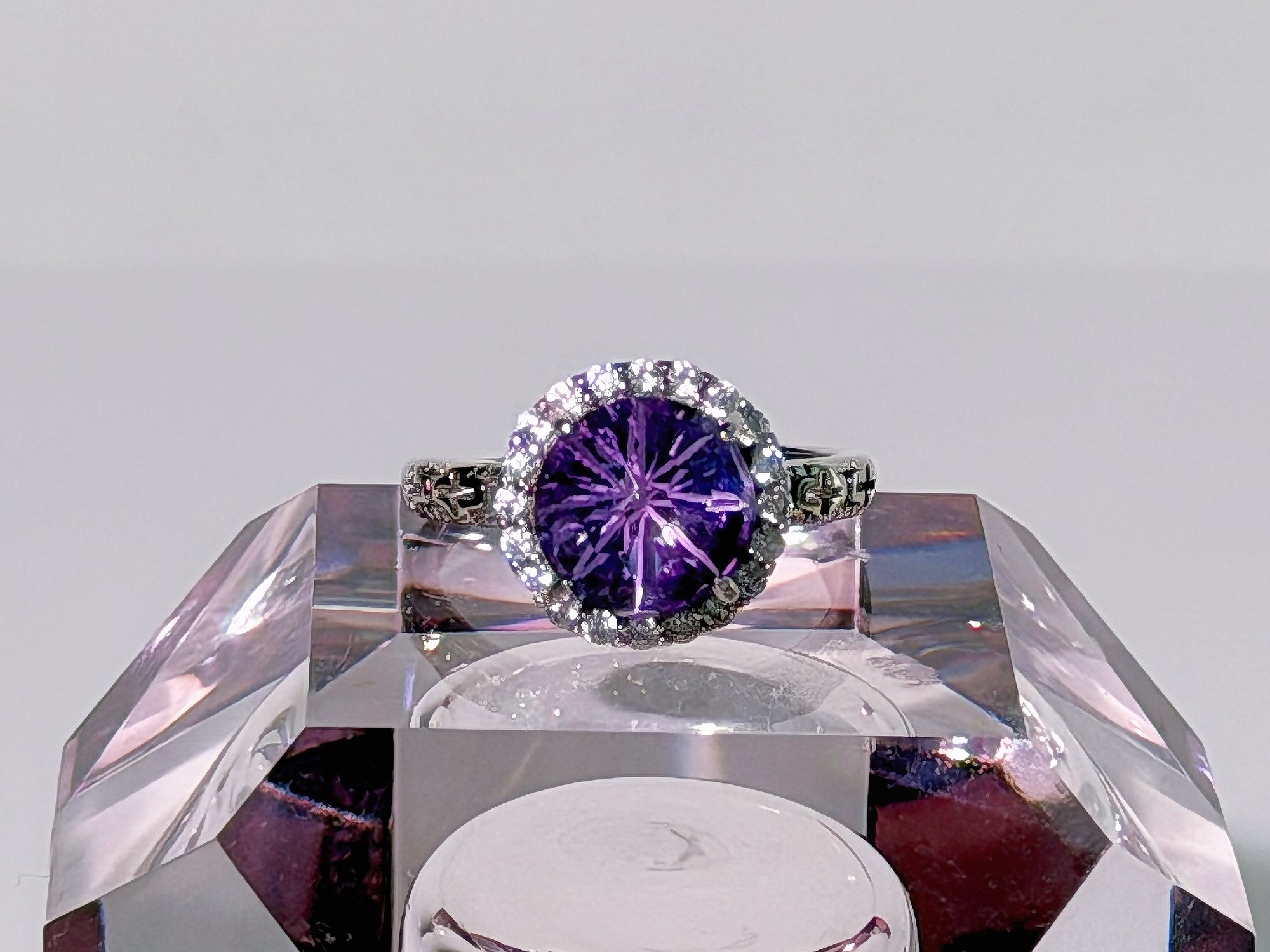 Amethyst Concave Halo Ring
