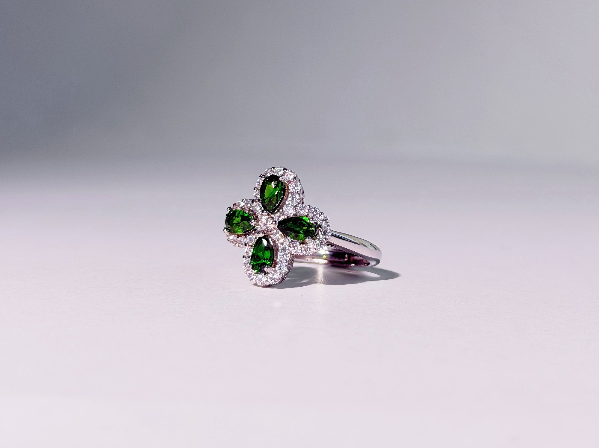 Verdant Clover Chrome Diopside Ring