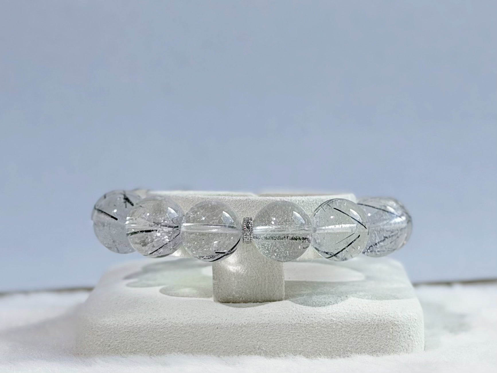 Frosted Veil Black Rutilated Quartz Bracelet