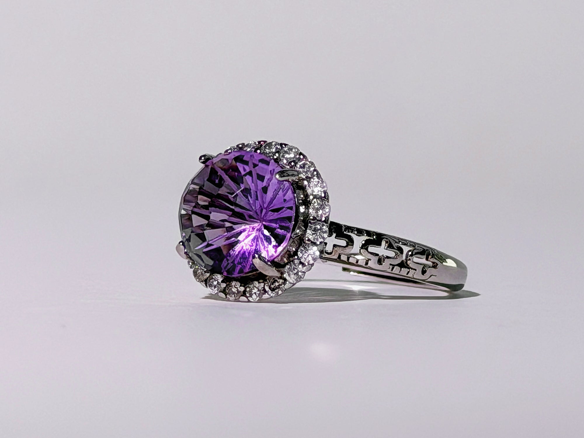 Amethyst Concave Halo Ring