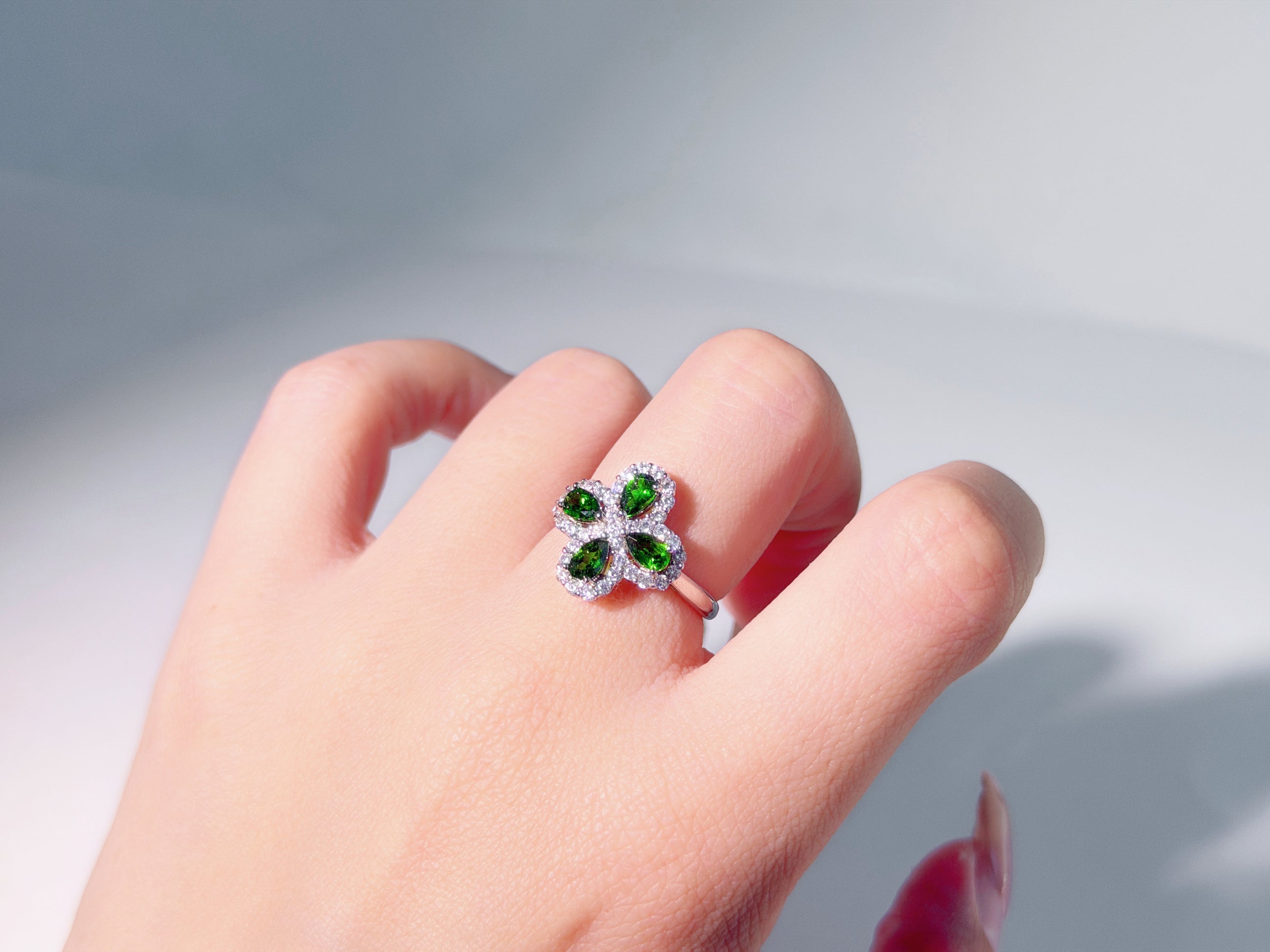 Verdant Clover Chrome Diopside Ring