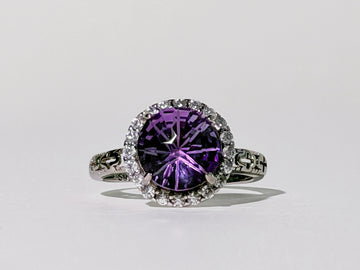 Amethyst Concave Halo Ring