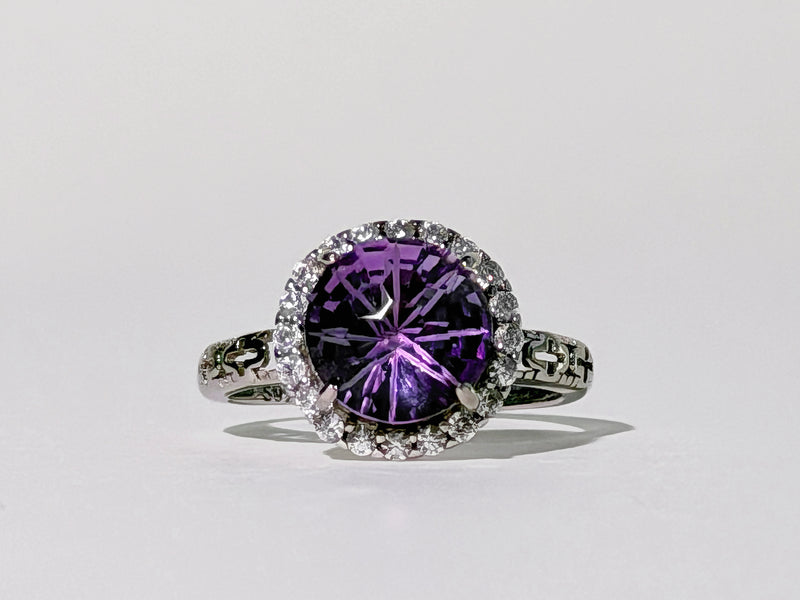 Amethyst Concave Halo Ring